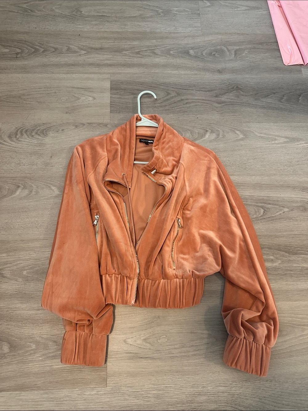 Fashion Nova Rust Orange Velvet Cropped Bomber Jacket